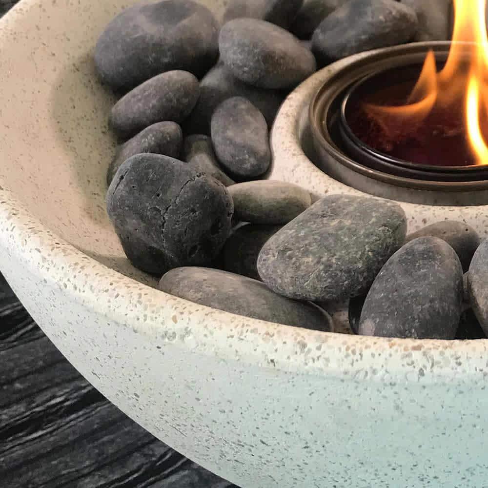 TerraFlame Basin Table Top Fire Bowl Gel Fuel - Stone Cast - Pewter