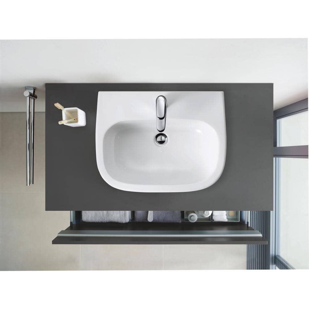 D-Code White Ceramic Rectangular Drop-In Bathroom Sink with Overflow