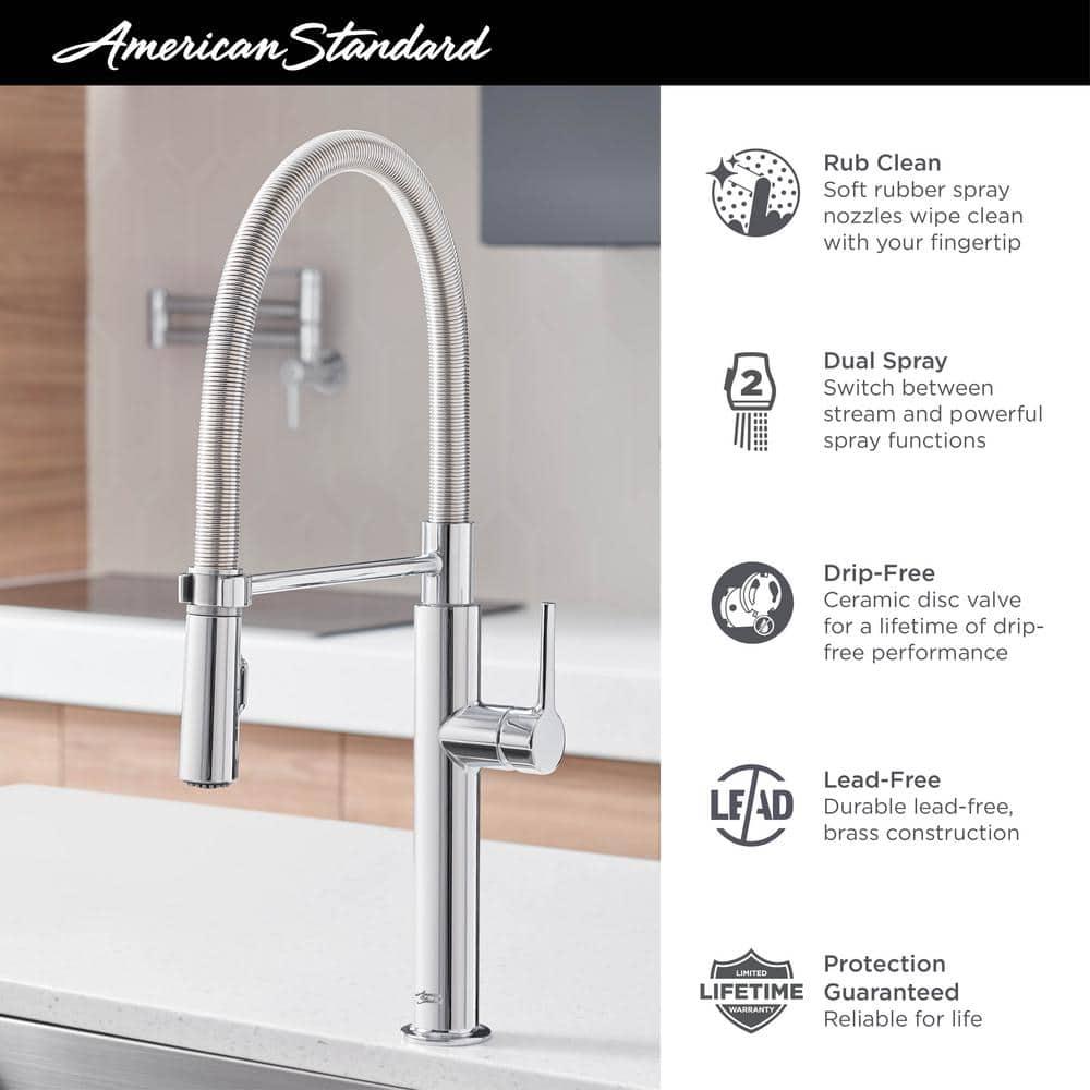 American Standard Studio S Semi Professional Pull-Down Kitchen Faucet with Spring Spout in Polished Chrome