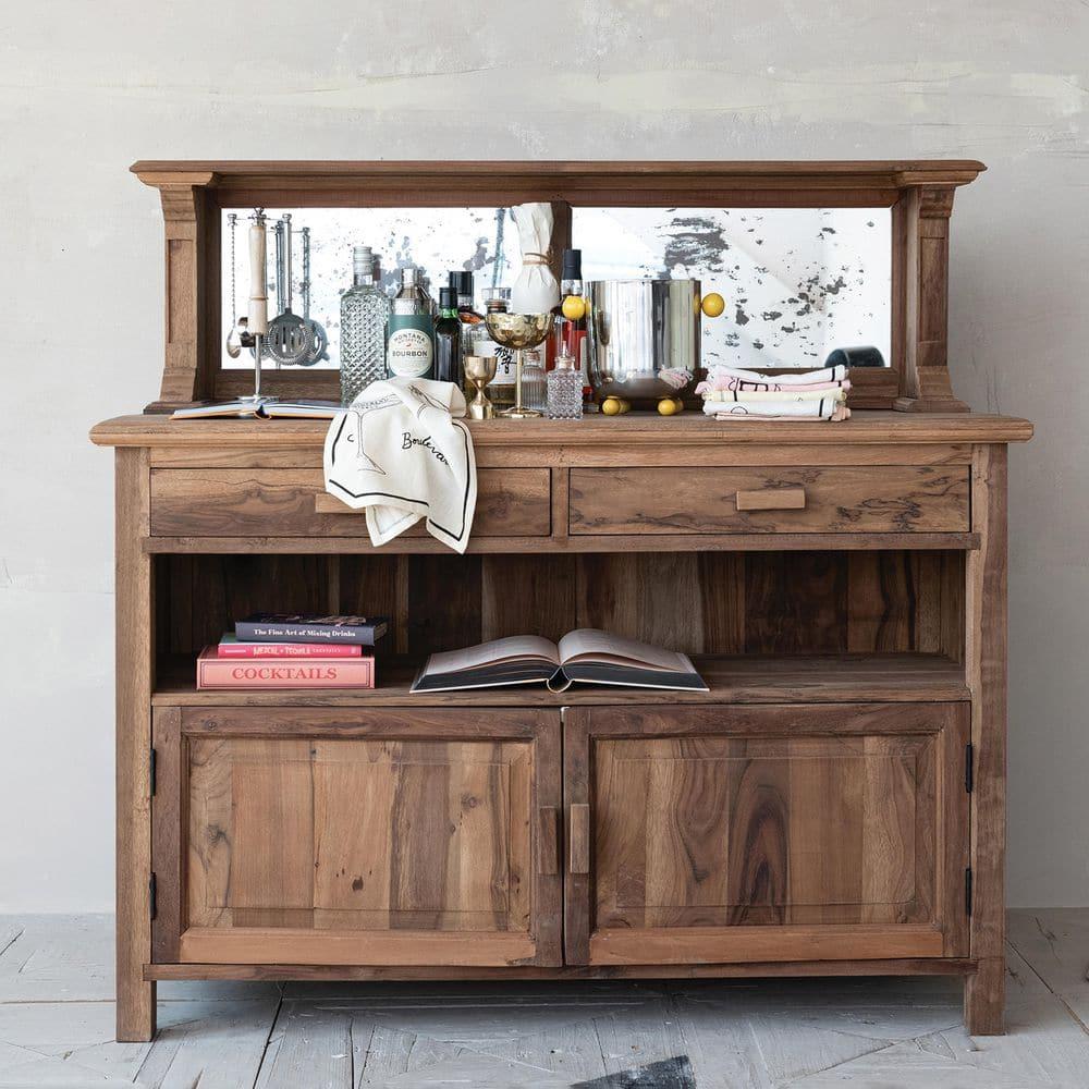 Natural Reclaimed Wood Sideboard with Antique Mirrored Back
