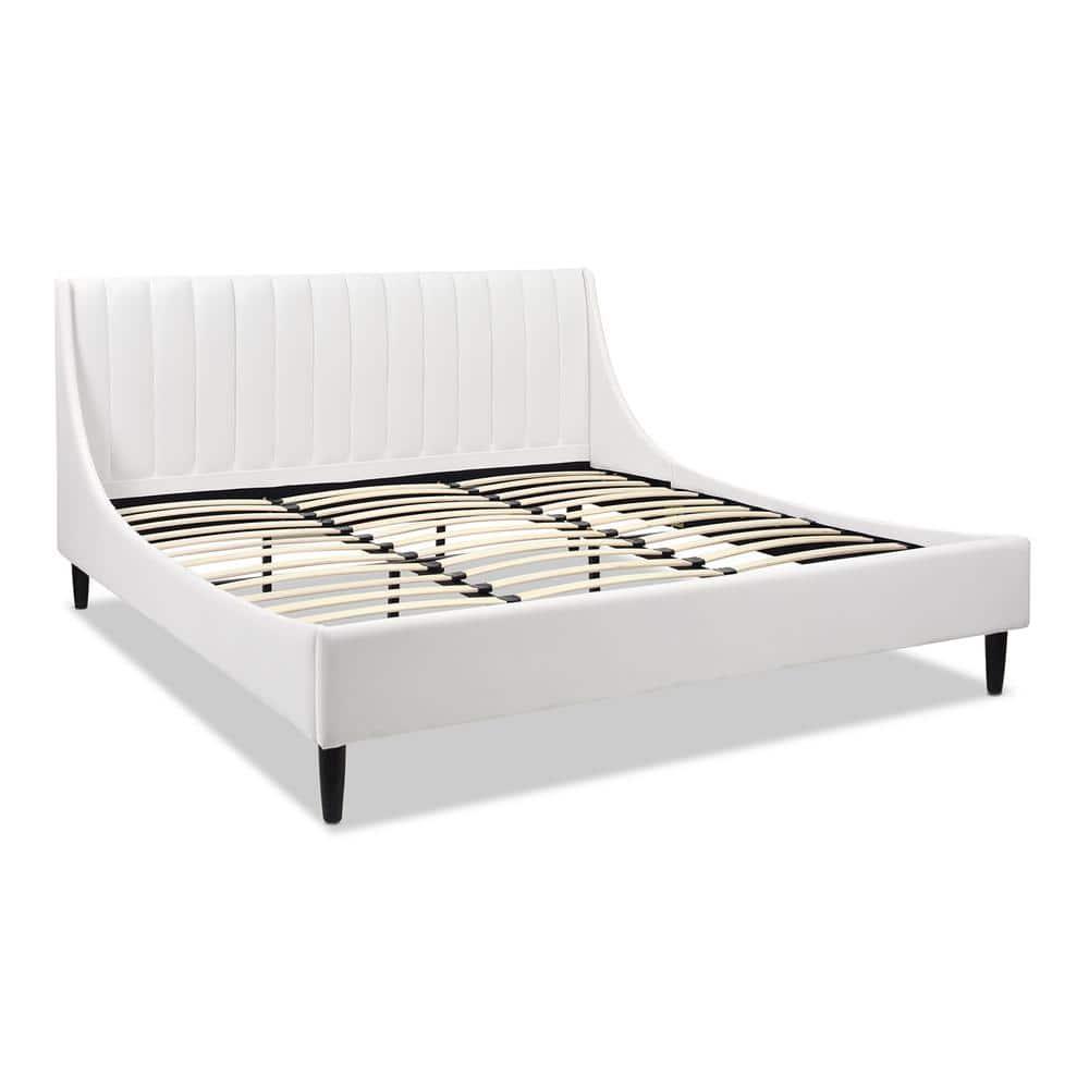 Aspen Vertical Tufted Headboard Platform Bed Set King Cloud White Velvet