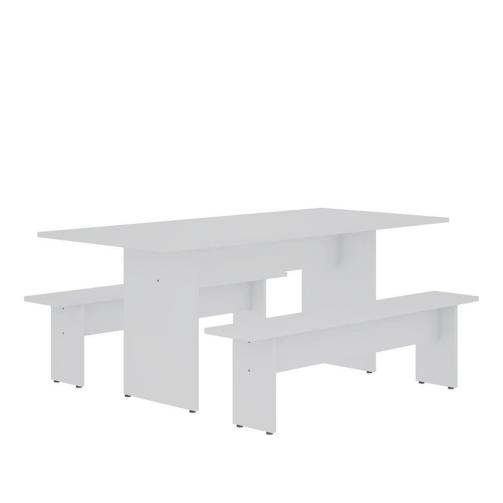 3pc Nomad 67.91" Modern Dining Set White - Manhattan Comfort: Rustic Charm, MDF, Seats 6