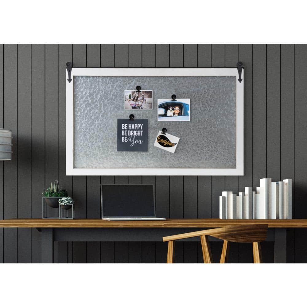 40" x 26" Cates Barn Door Wood Framed Magnet Board White - Kate & Laurel: Office Decor, Playroom Organizer
