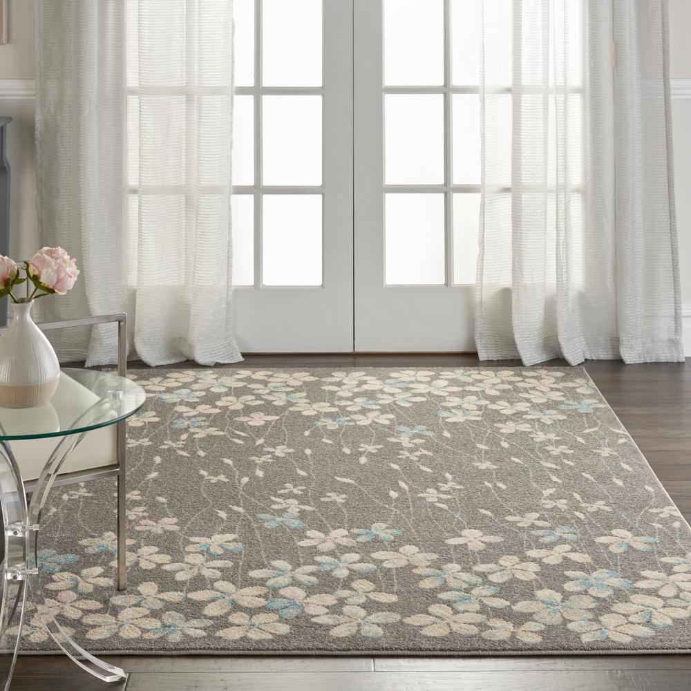 Nourison Tranquil 5'3" X 7'3" (5' x 7') Grey/Beige Area Rug Bohemian Botanical Vine and Bloom by Nourison