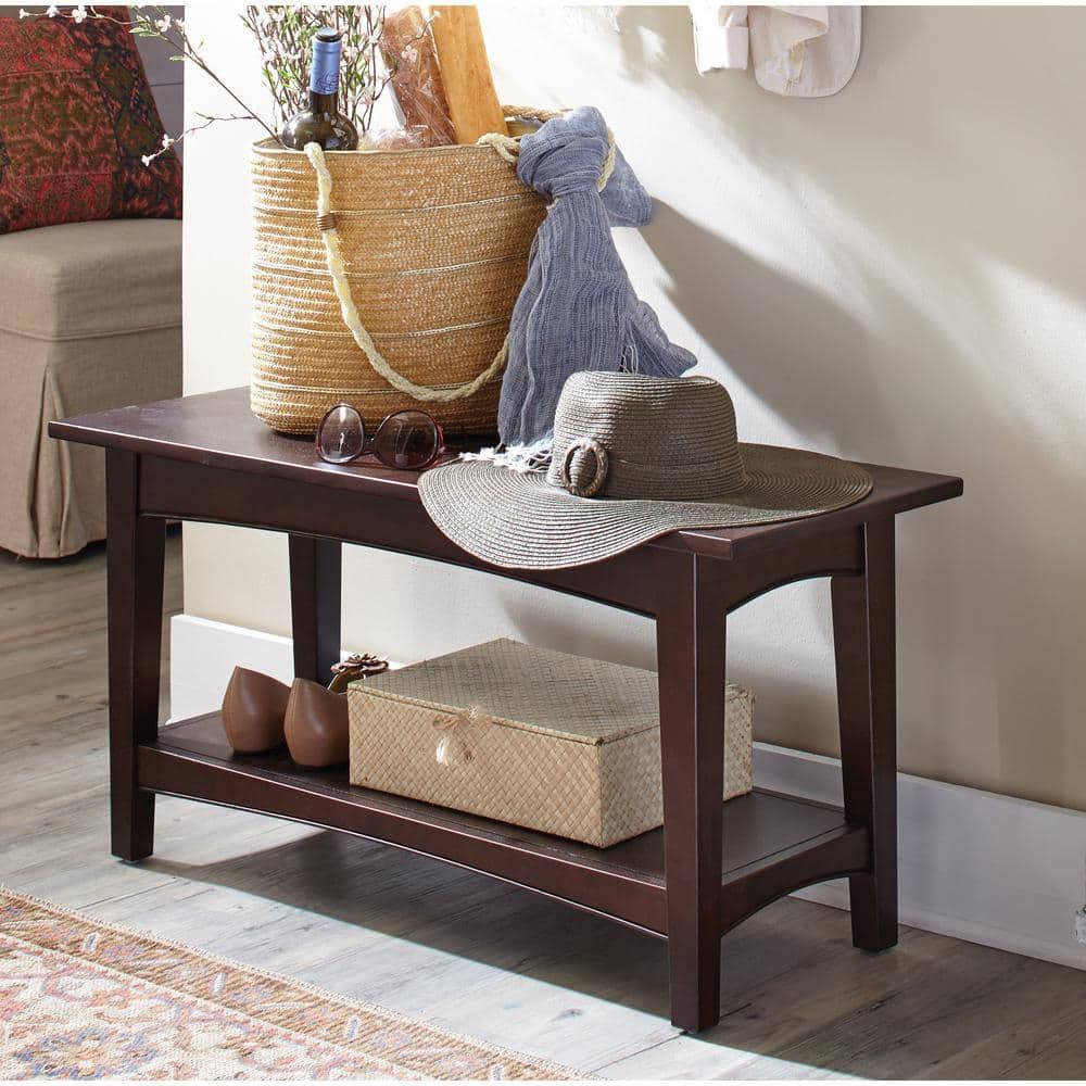 Alaterre Shaker Cottage Bench with Shelf, Espresso
