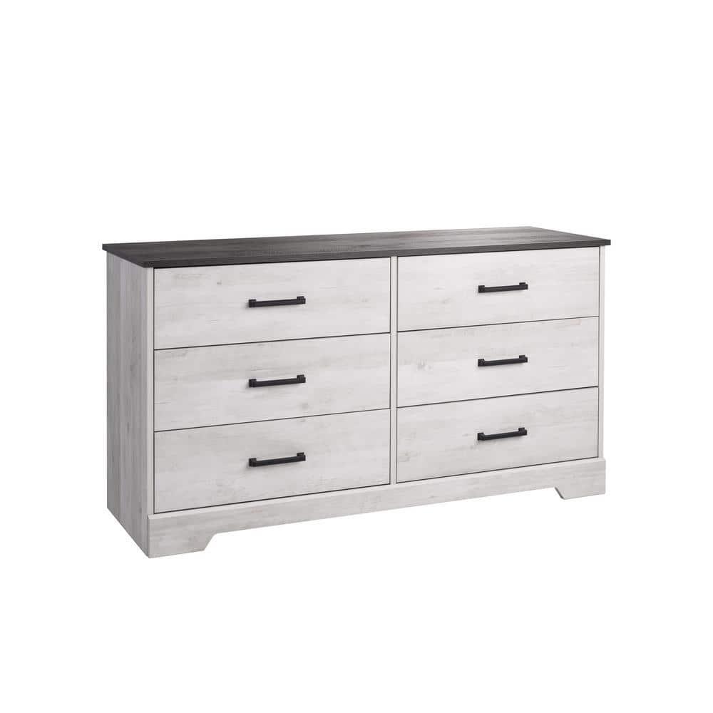 Prepac Rustic Ridge Farmhouse 6 Drawer Bedroom Dresser Washed White