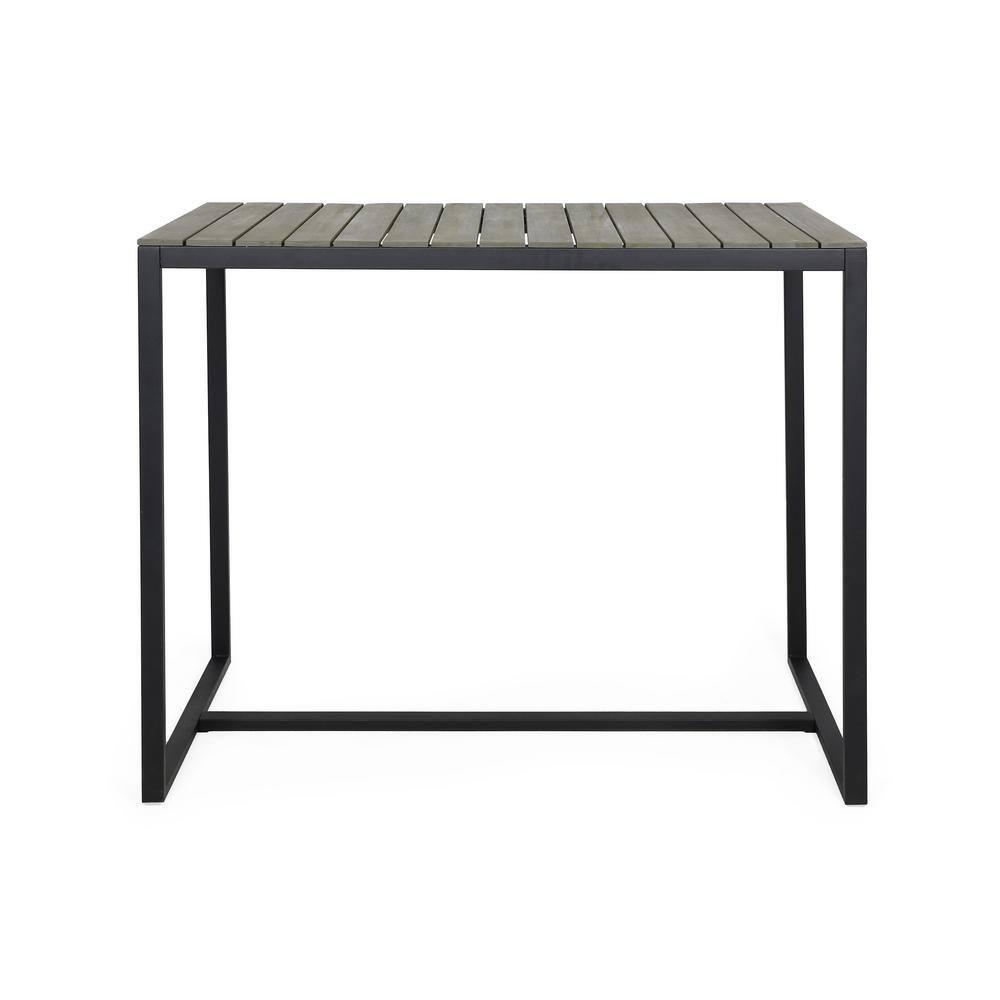 Noble House Elkhart Outdoor Modern Acacia Wood Bar Table Gray and Black