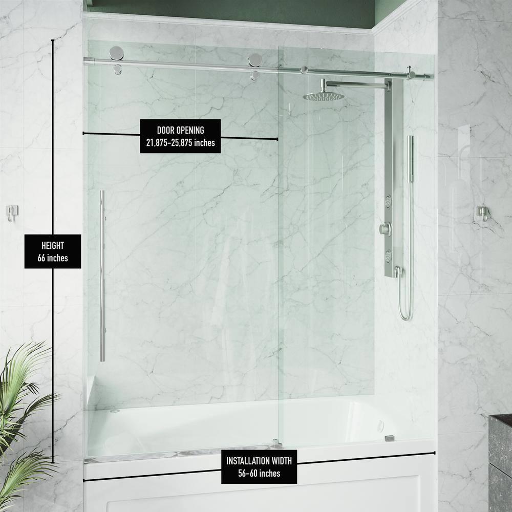 Elan E-Class 56-60" W x 66" H Sliding Frameless Tub Door with 3/8" Clear Glass