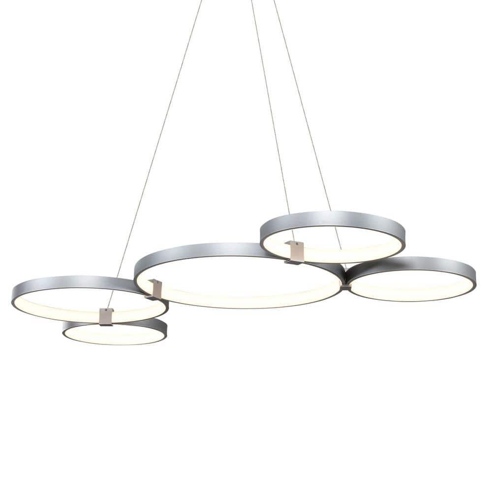 Capella 5-Light Geometric Ring Pendant 50" Integrated LED ETL Certified Adjustable Chandelier