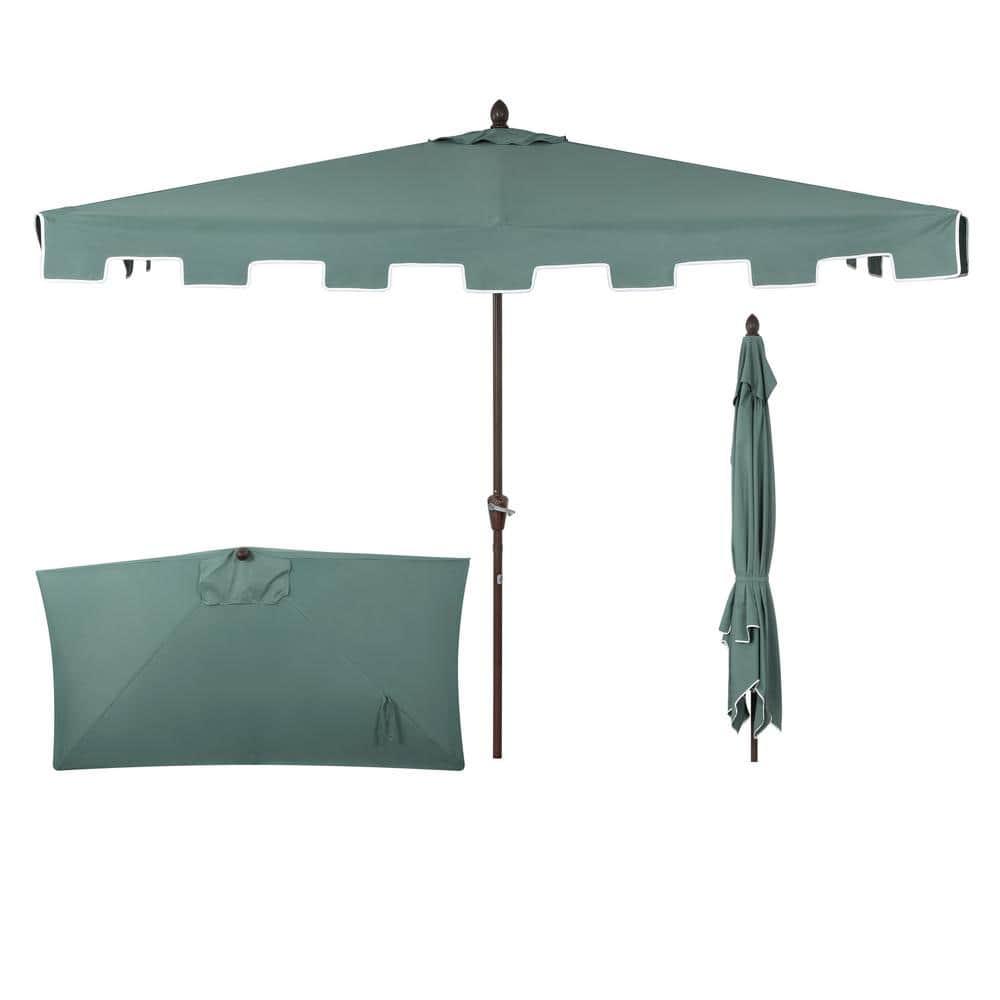 JONATHAN Y Sidney 9 ft. Classic MidCentury Rectangular Half Market Patio Umbrella with Crank, Wind Vent and UV Protection in Green/White