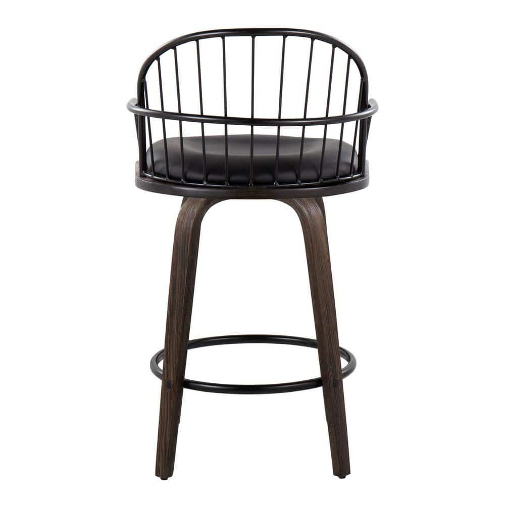 Set of 2 Riley Counter Height Barstools Walnut/Black - LumiSource: 26 inch, Swivel, Upholstered with Armrests