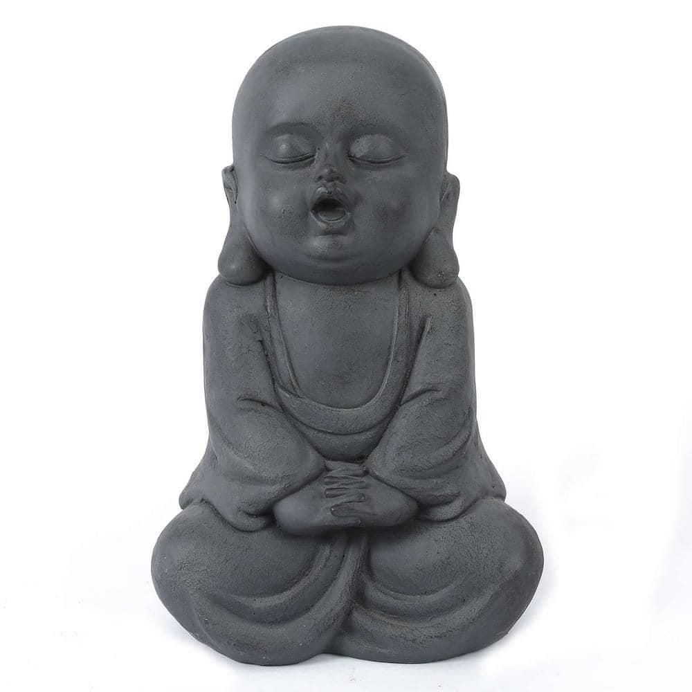 LuxenHome 16.3" LuxenHome Gray MgO Meditating Buddha Garden Statue