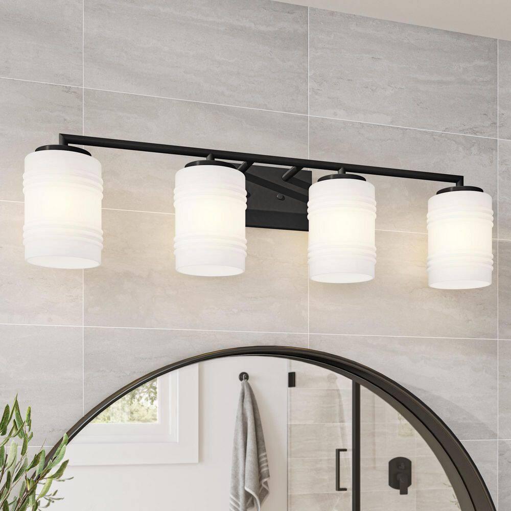 Leavenworth Sleek Matte Black 33" Outdoor Vanity Light with Etched Glass