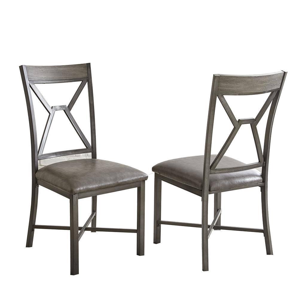 Set of 2 Alamo Side Chair Gray: Upholstered, Metal Legs, Geometric Cutouts - Steve Silver Co.
