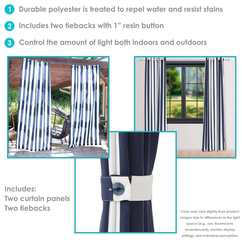 Sunnydaze Modern 2-Piece Blue and White Stripe Light-Filtering Curtain Set