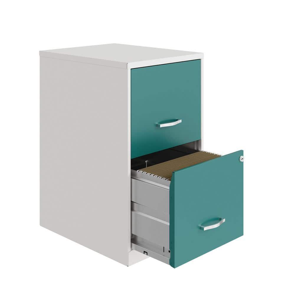 Space Solutions 18" Deep Letter Width 2-Tone Vertical File Cabinet White & Teal: Steel Office File Organizer, 2 Drawers