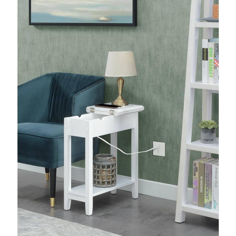 Convenience Concepts American Heritage Flip Top End Table with Charging Station and Shelf, White