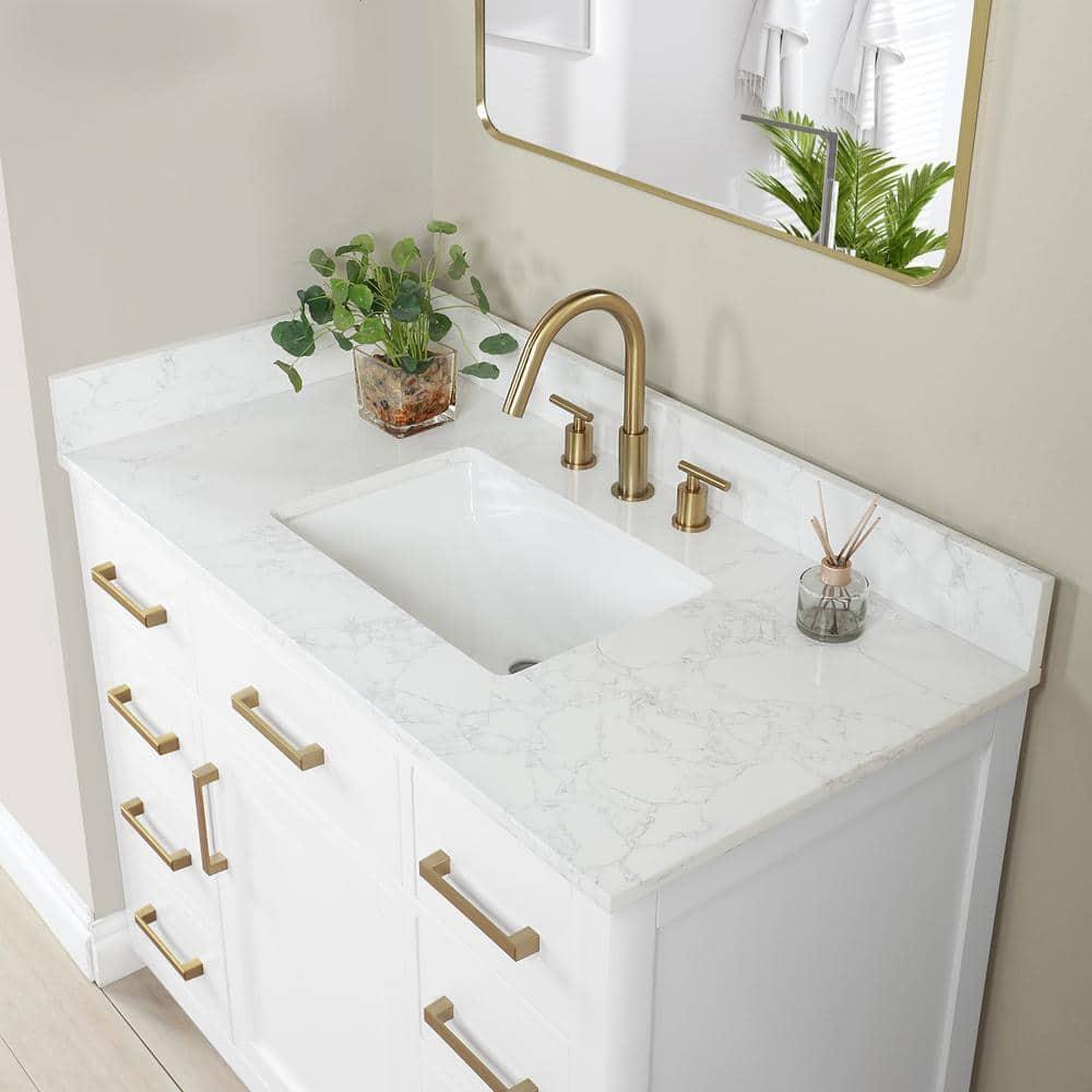 Gavino 42" Wood Vanity in White with Composite Stone Top no Mirror