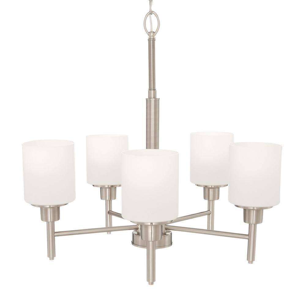 Design House 556639 Aubrey Transitional 5-Light Indoor Chandelier Dimmable Frosted Glass for Entryway Dining Room Foyer, Satin Nickel