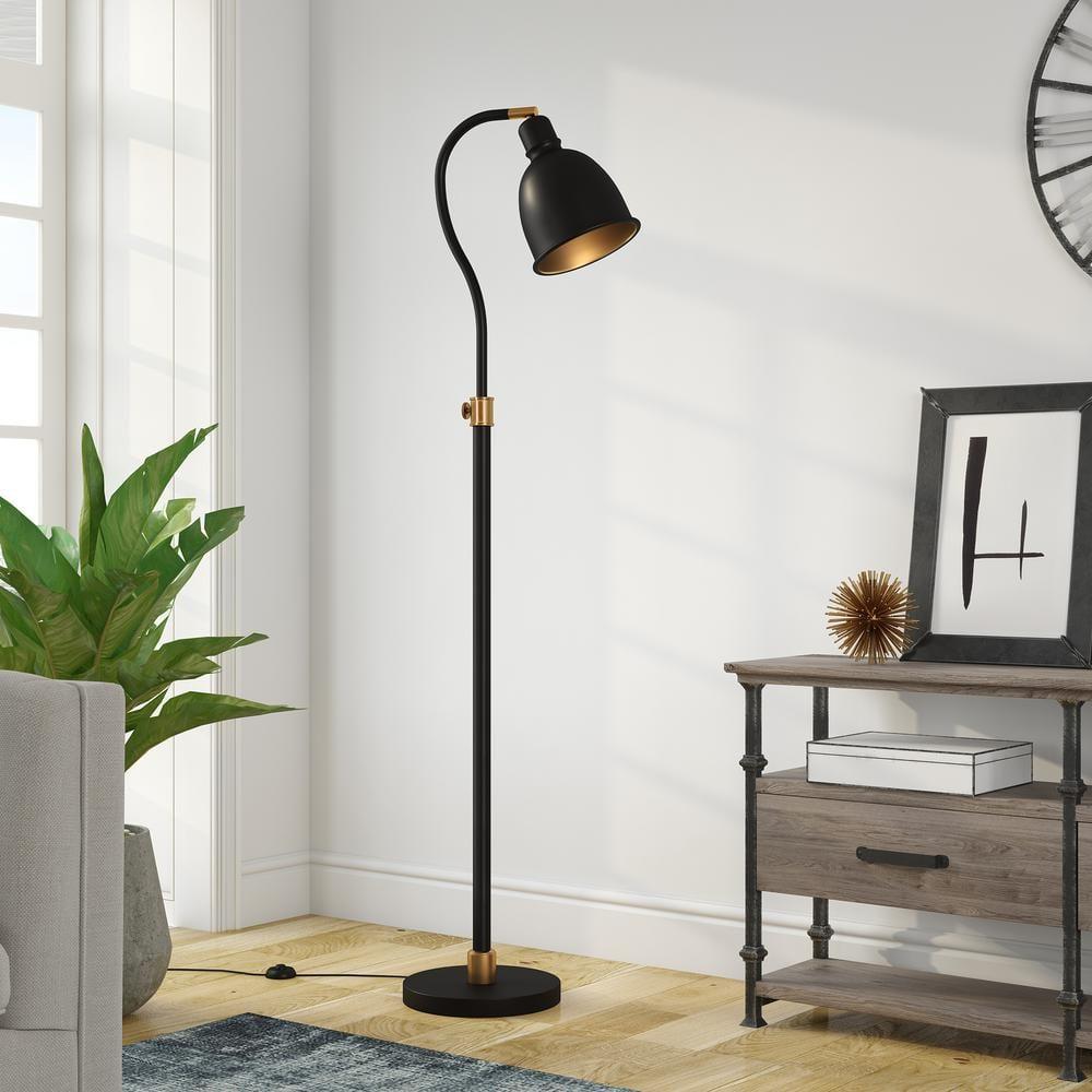 Evelyn&Zoe Vincent Adjustable/Arc Floor Lamp with Metal Shade in Blackened Bronze/Blackened Bronze