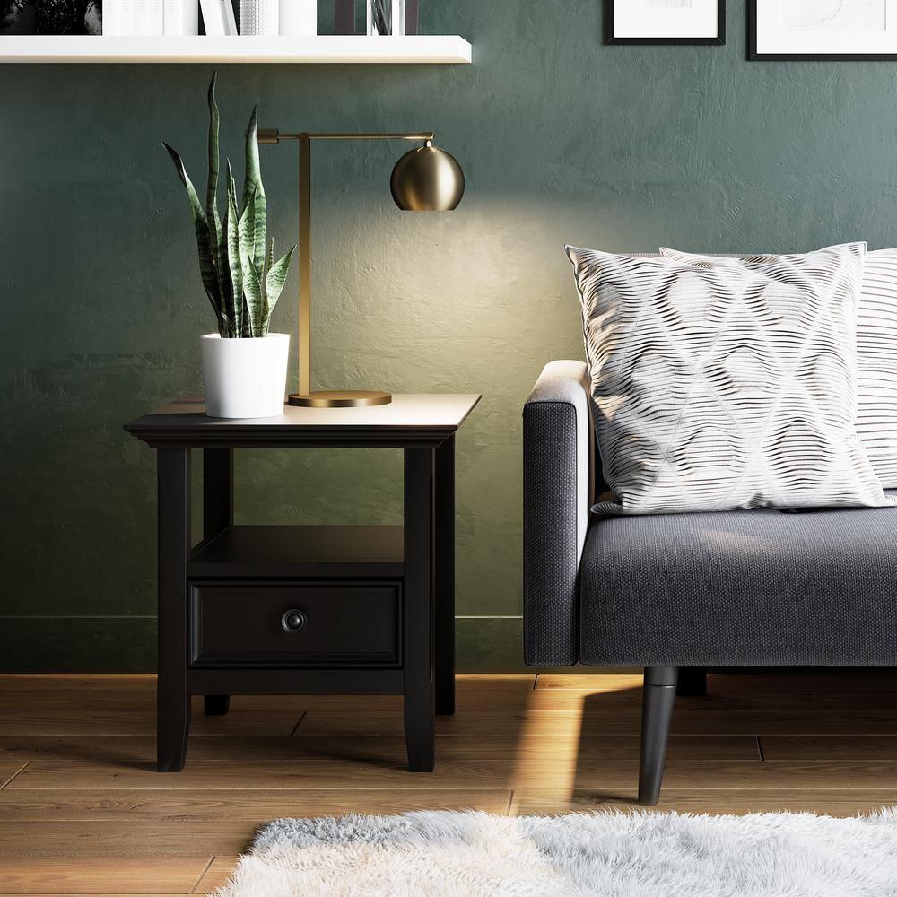 Simpli Home Amherst Solid Wood Transitional End Table with Drawer and Shelf