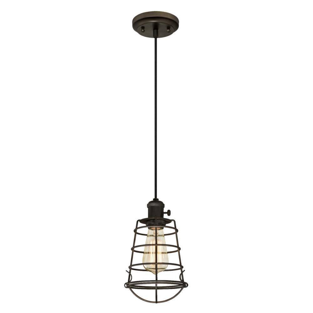 Westinghouse Nolan Mini Pendant with Turn Knob Oil Rubbed Bronze Finish Cage Shade