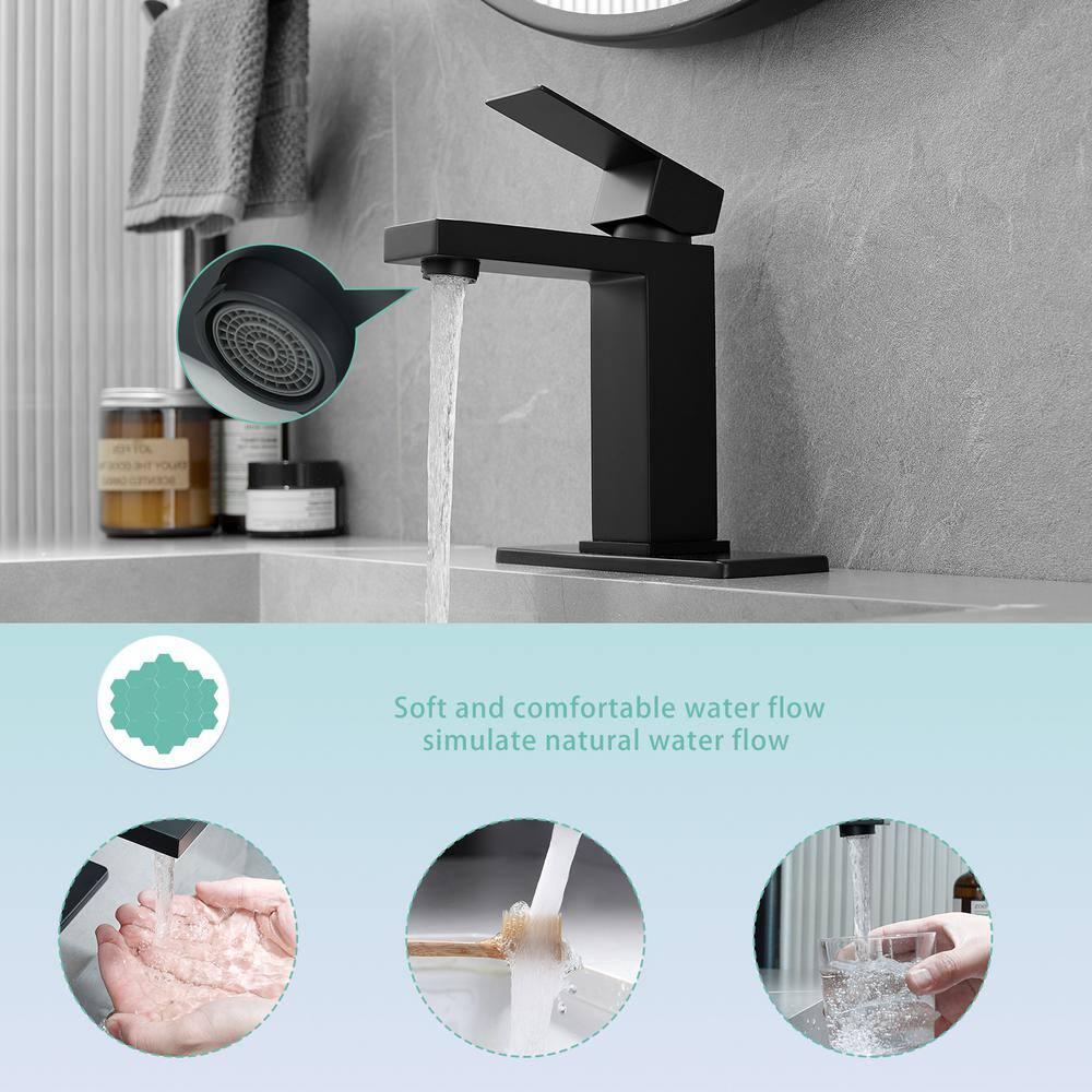 Matte Black Single Hole Bathroom Faucet,Vanity Faucet Modern Commercial RV with Deck Plate for 1 or 3 Hole, Single Handle Stainless Steel Bathroom Sink Faucet with Pop-up Drain