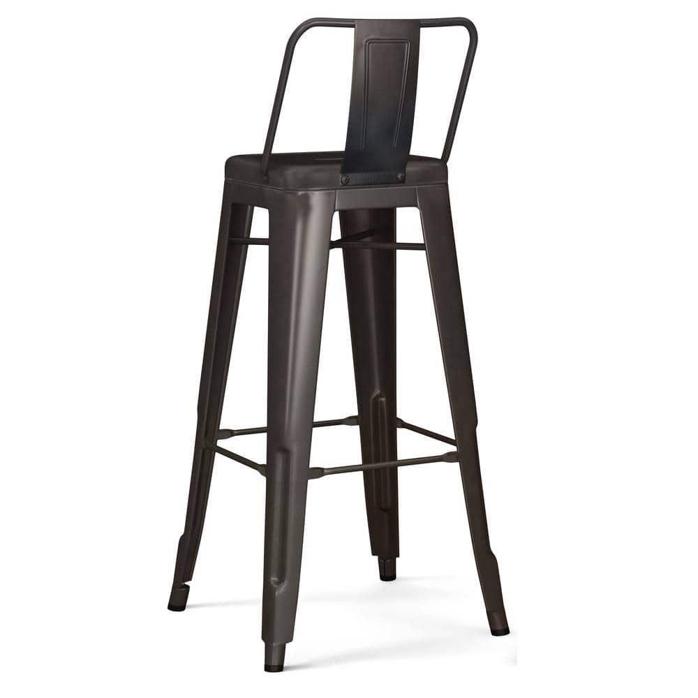 Simpli Home Rayne 30" Industrial Metal Bar Stool in Gun Metal Gray (Set of 2)