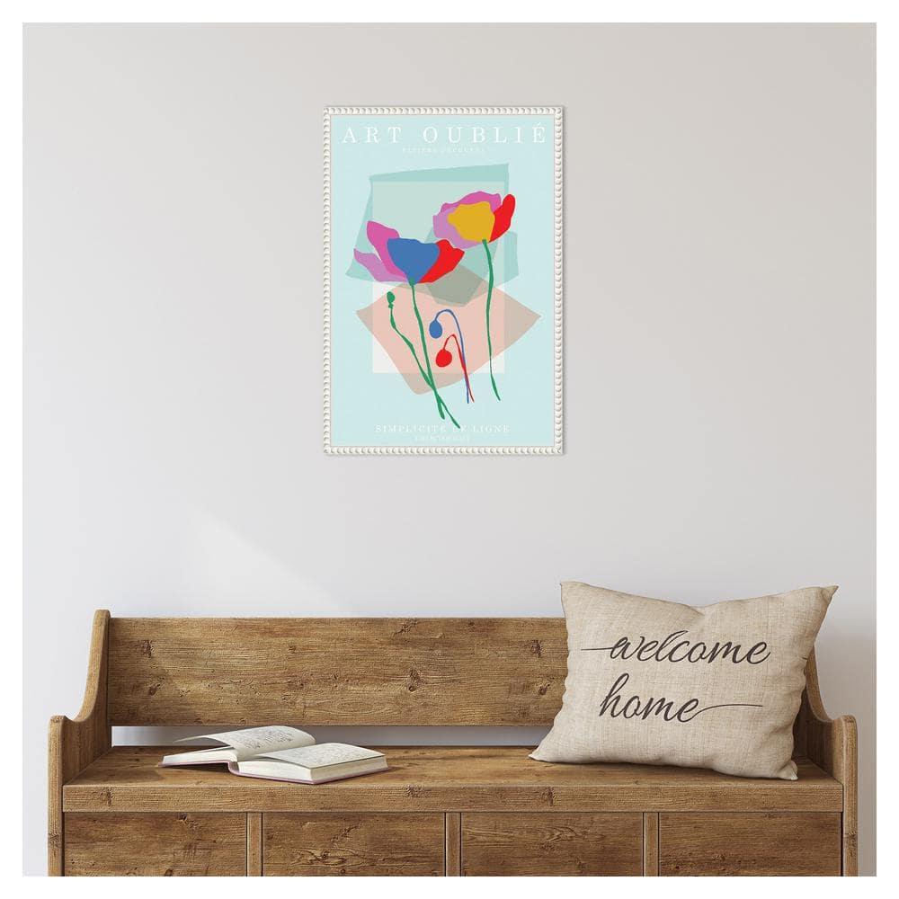 16"x23" Floral Line Simplicity by Incado Framed Canvas Wall Art Print White - Amanti Art: Modern Style, Botanical Lithograph, Vertical Layout