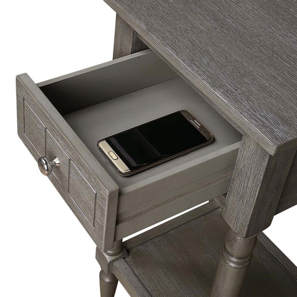 French Country Khloe 1 Drawer Accent Table with Shelf, Wirebrush Dark Gray