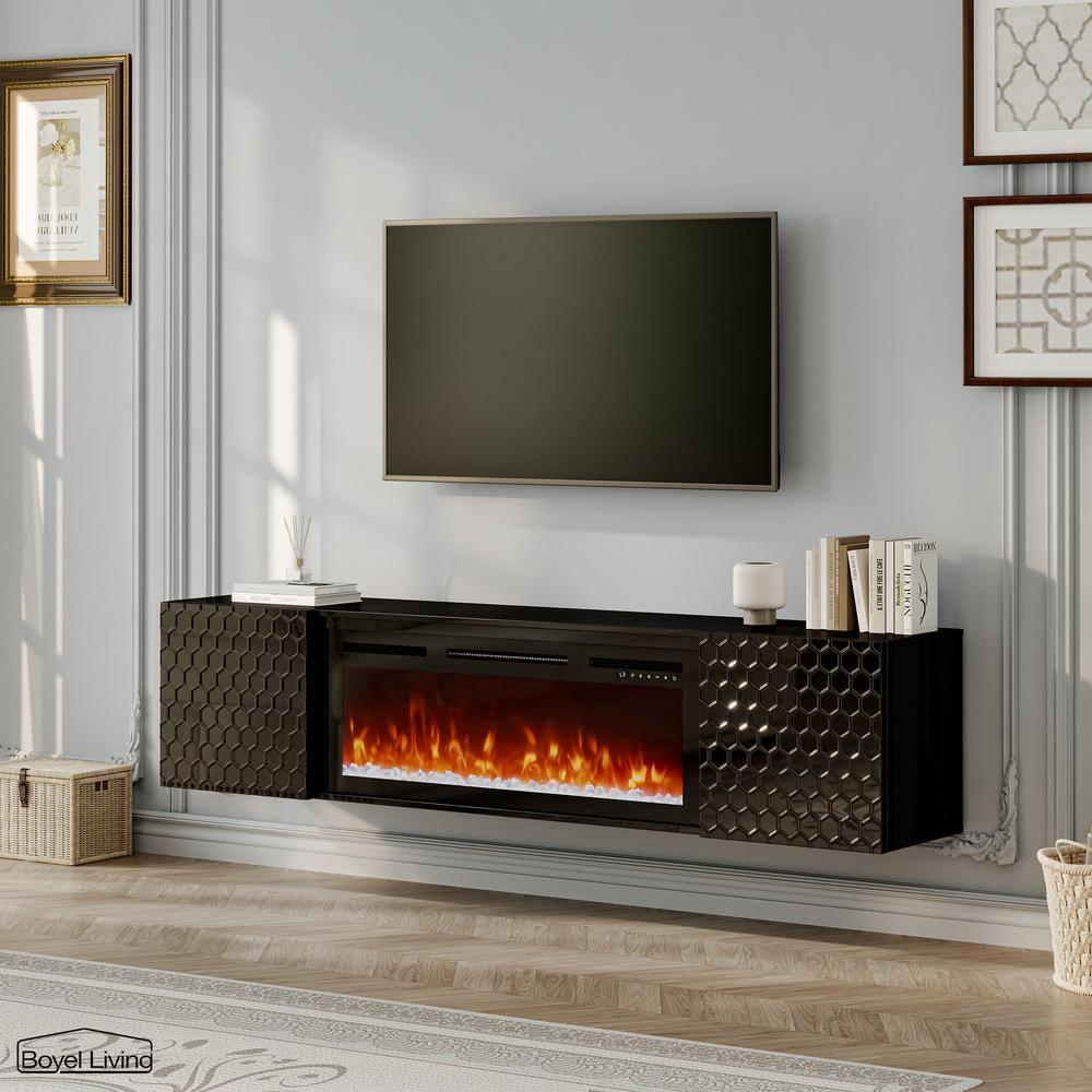 Clihome 67" MDF Wall Mounted TV Stand with 36" Electric Fireplace Black