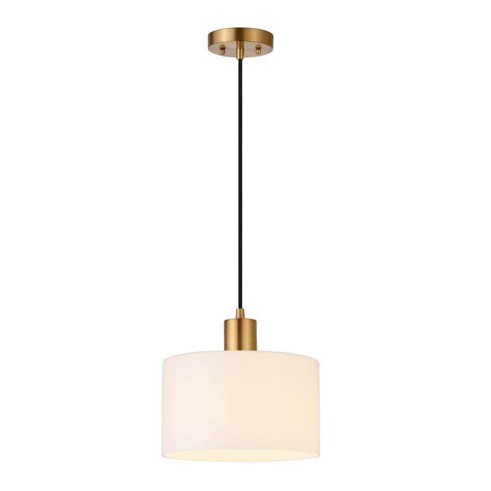 Evelyn&Zoe 10" Brass Metal/Glass Pendant
