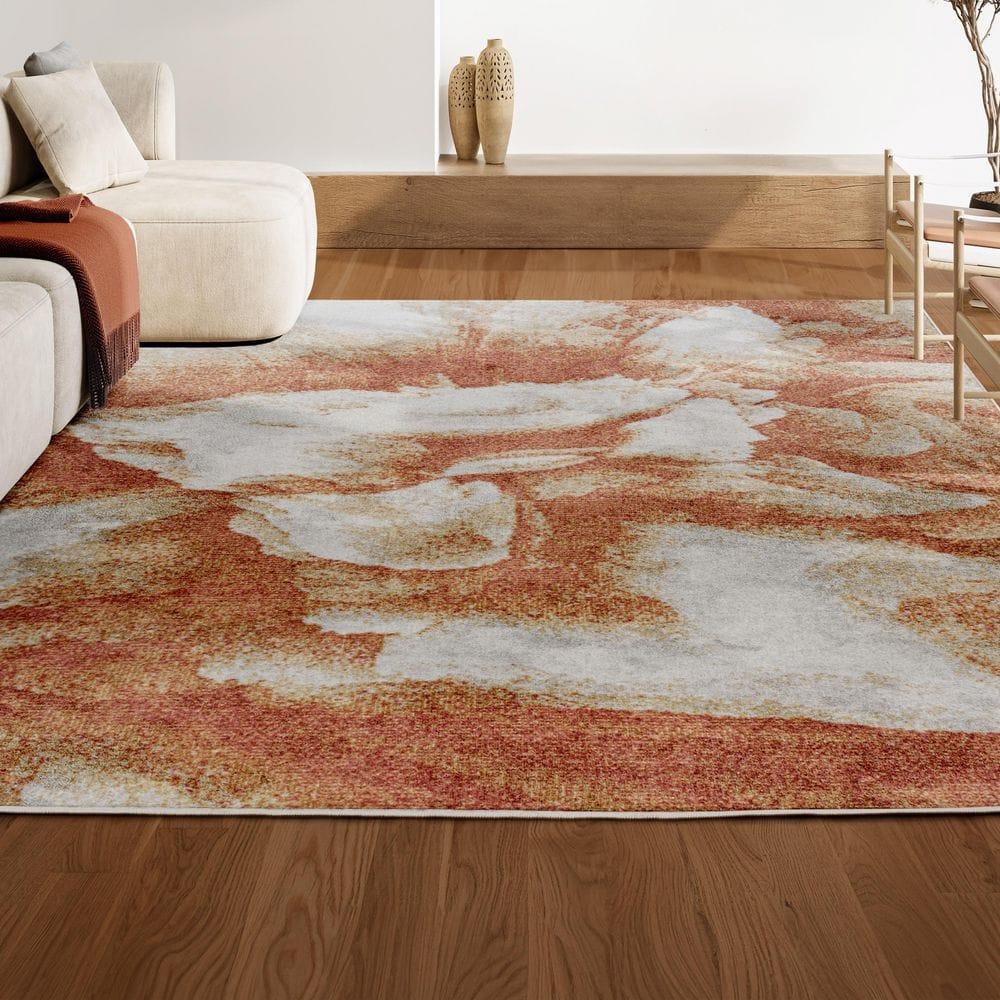 5' x 8' Petalo Abstract Two-Tone Modern Area Rug, Orange/Cream - JONATHAN Y