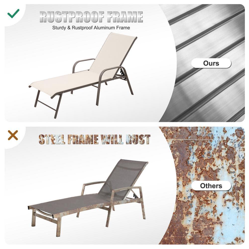 Crestlive Products Set of 2 Aluminum Patio Chaise Lounge Chair Folding Outdoor Recliners, Beige