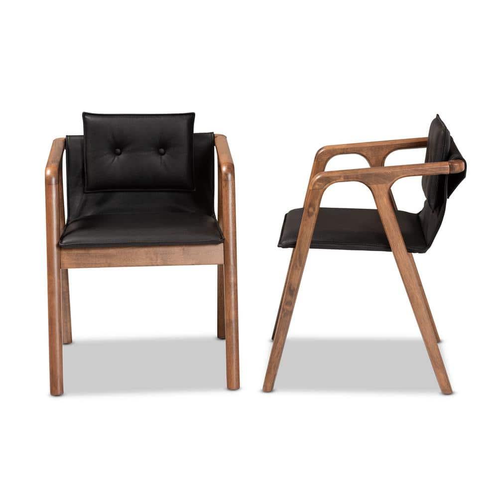 2pc Marcena Imitation Leather Dining Chair Set with Sloping Armrests - Baxton Studio