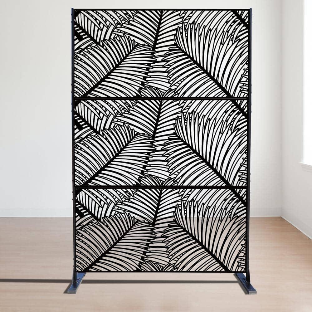 Kozyard Kozyard Metal Privacy Screen Decorative Outdoor Divider With Stand Panels (Black Palm Leaf)