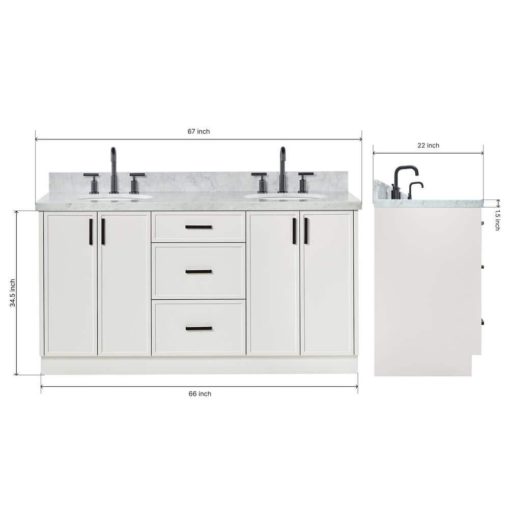 Ariel Kellie 67 Inch Double Oval Sink Bathroom Vanity With Italian Carrara Marble Countertop