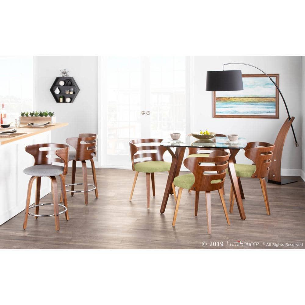 Cosini Mid-Century Modern Counter Stool with Swivel in Walnut and Grey Fabric by LumiSource - Set of 2