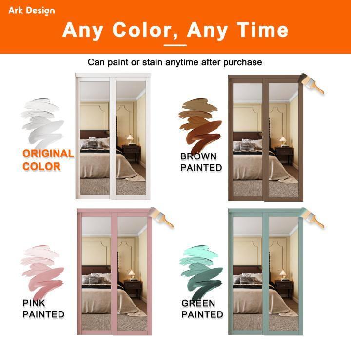 ARK DESIGN 80” Tempered 1 Lite Frosted Glass White Closet Sliding Door with Hardware & Handles