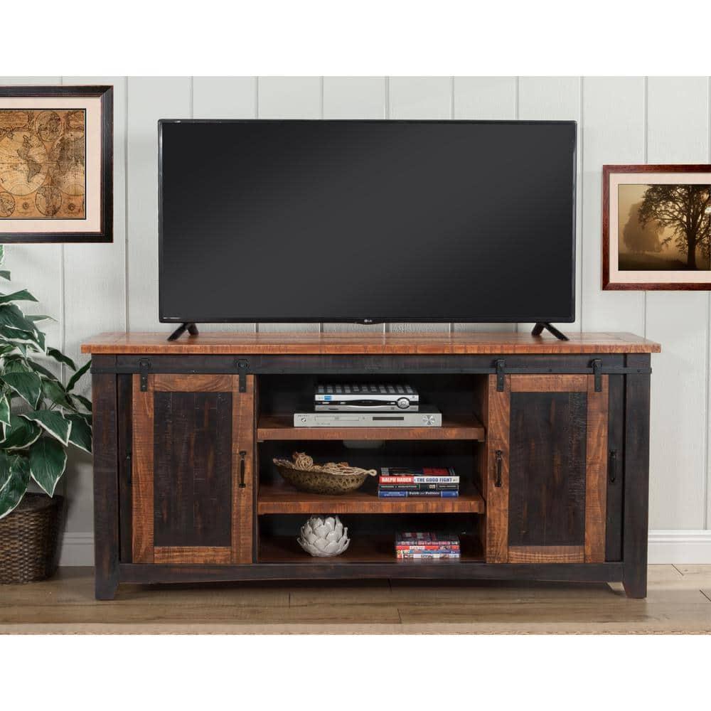 Santa Fe 65" Solid Wood TV Stand Antique Black and Honey - Martin Svensson Home