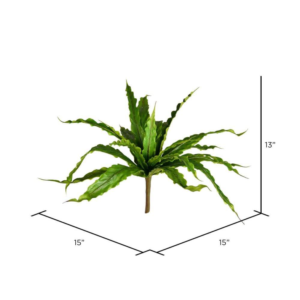 Vickerman 13" Artificial Green Bird Nest Fern Bush.