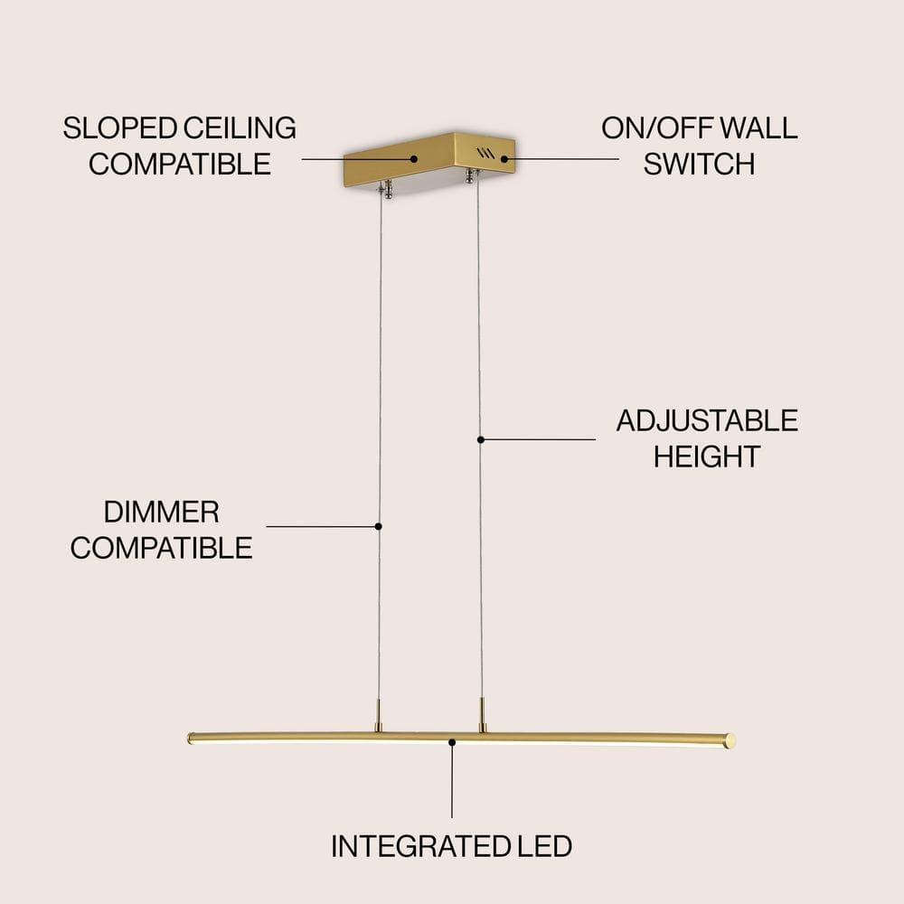 JONATHAN Y JYL7023C Conley 39.5" Adjustable Integrated LED Metal Linear Pendant, Brass Gold for Kitchen, Dining Room, Living Room