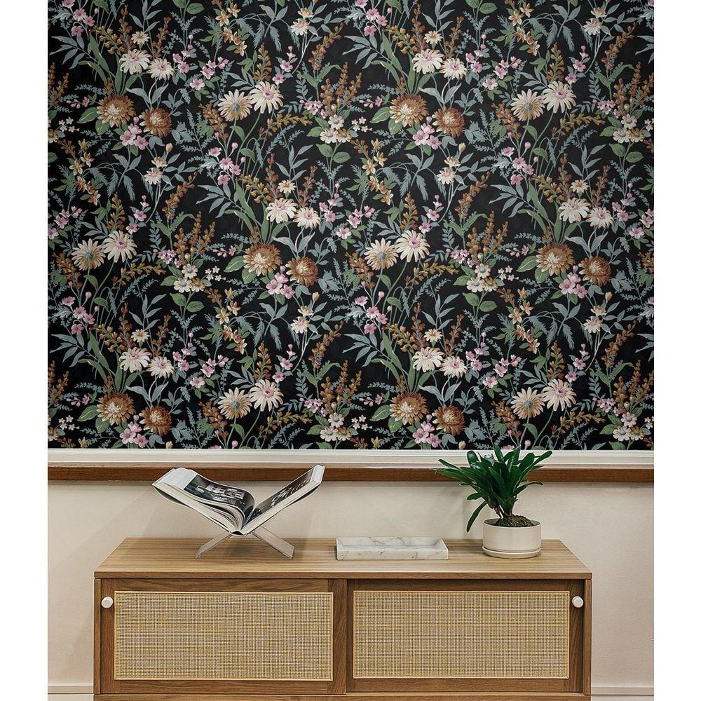 NextWall Vintage Floral Peel and Stick Wallpaper 20.5 in. W x 18 ft. L - Onyx