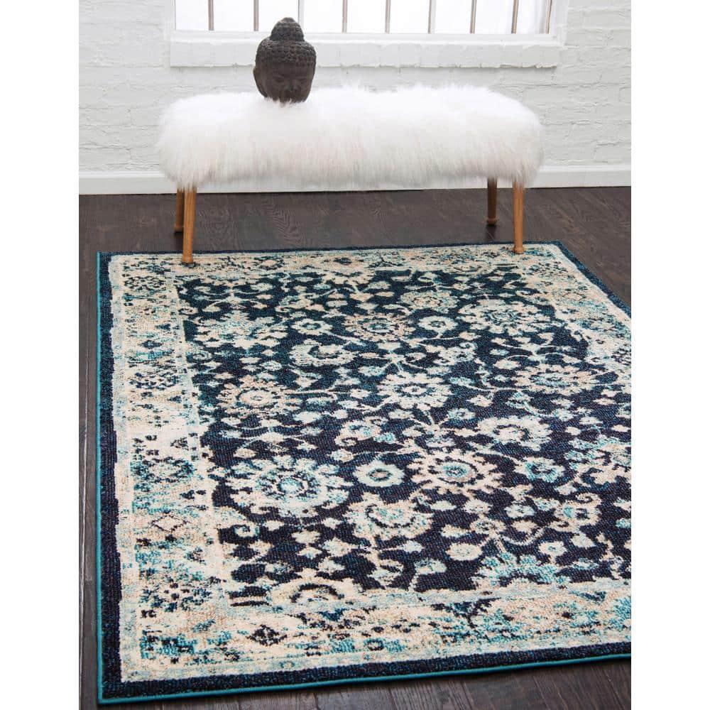 Unique Loom Penrose Collection Area Rug - Krystle (10'  x 14' 1" Rectangle Navy Blue/Beige)