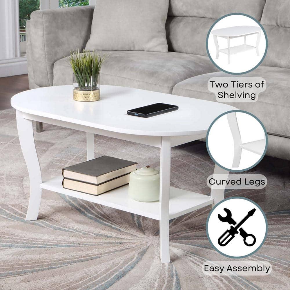 Convenience Concepts American Heritage Oval MDF Coffee Table with Shelf, White