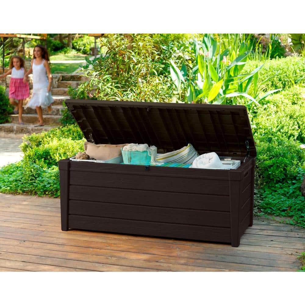 Keter Keter Brightwood 120 Gallon Large Durable Outdoor Storage and Weather Resistant Resin Deck Box
