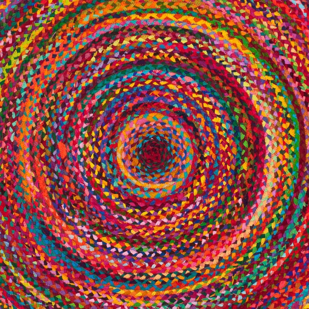 Braided BRD210 Hand Woven Area Rug - Red/Multi - 4' Round - Safavieh.
