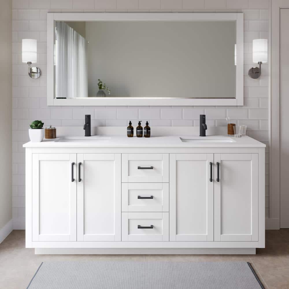 Wyndham Collection Miranda 72" Freestanding Double Bathroom Vanity with Cultured Marble Top