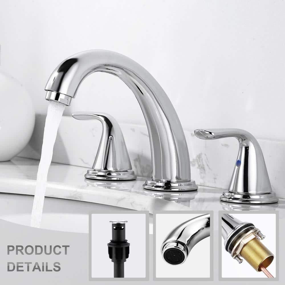 Aleasha Widespread Bathroom Sink Faucet, 3 Hole Faucet With Pop-Up Drain