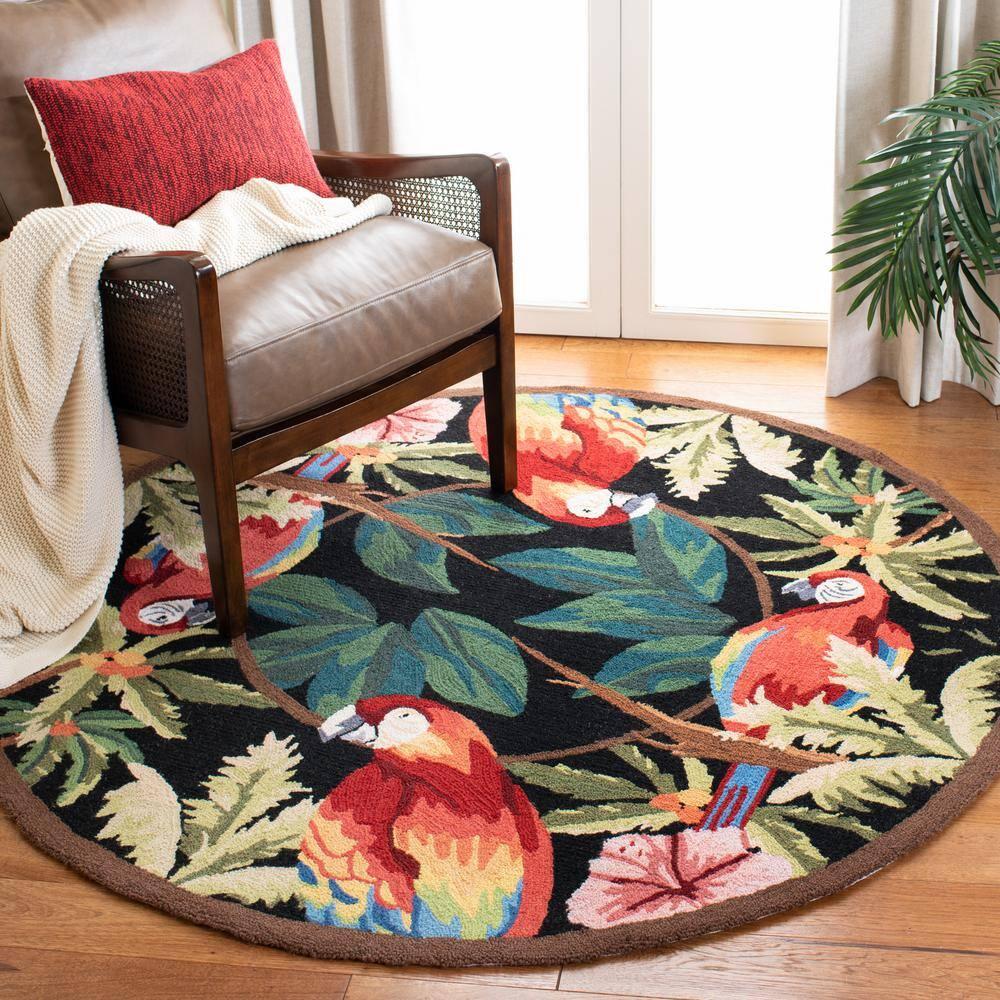 SAFAVIEH Chelsea Dewayne Parrot Lovers Wool Area Rug, Black, 3' x 3' Round